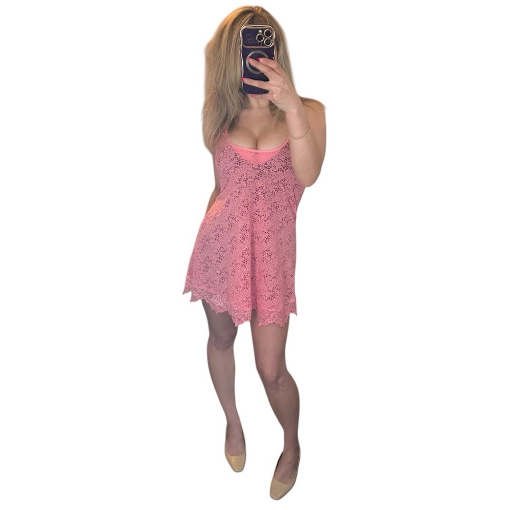 Joquil “In Bloom” Vibrant Pink Lace Slip Dress Size Small